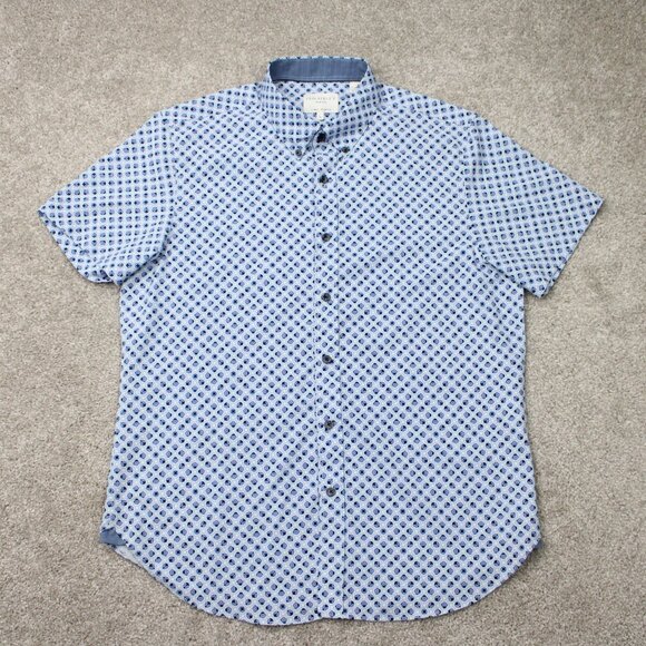 Construct Shirt Men Large Blue Geometric Slim Fit 4 Way Stretch Poly Stretch S/S - Picture 1 of 11